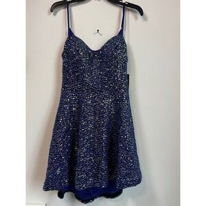 City Studio Navy Party Blue Sparkle Cutout Back Mini Dress Size 15/16 Formal NWT